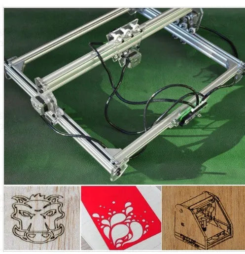 Miniature 3000mW laser engraving machine with a 400x300mm base plate for desktop marking.
