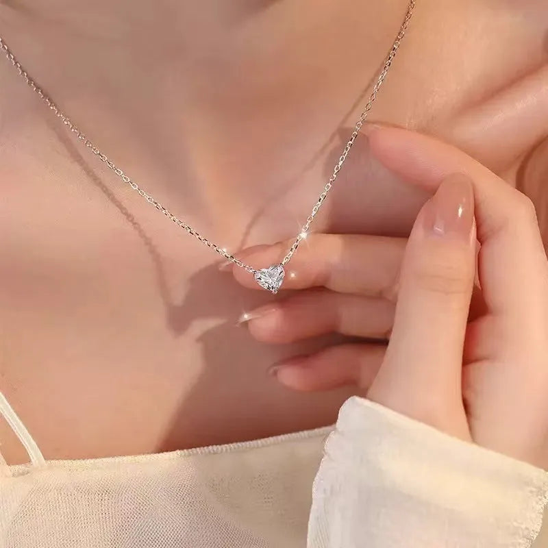 Women's silver colour heart pendant necklace on copper base with simple chain