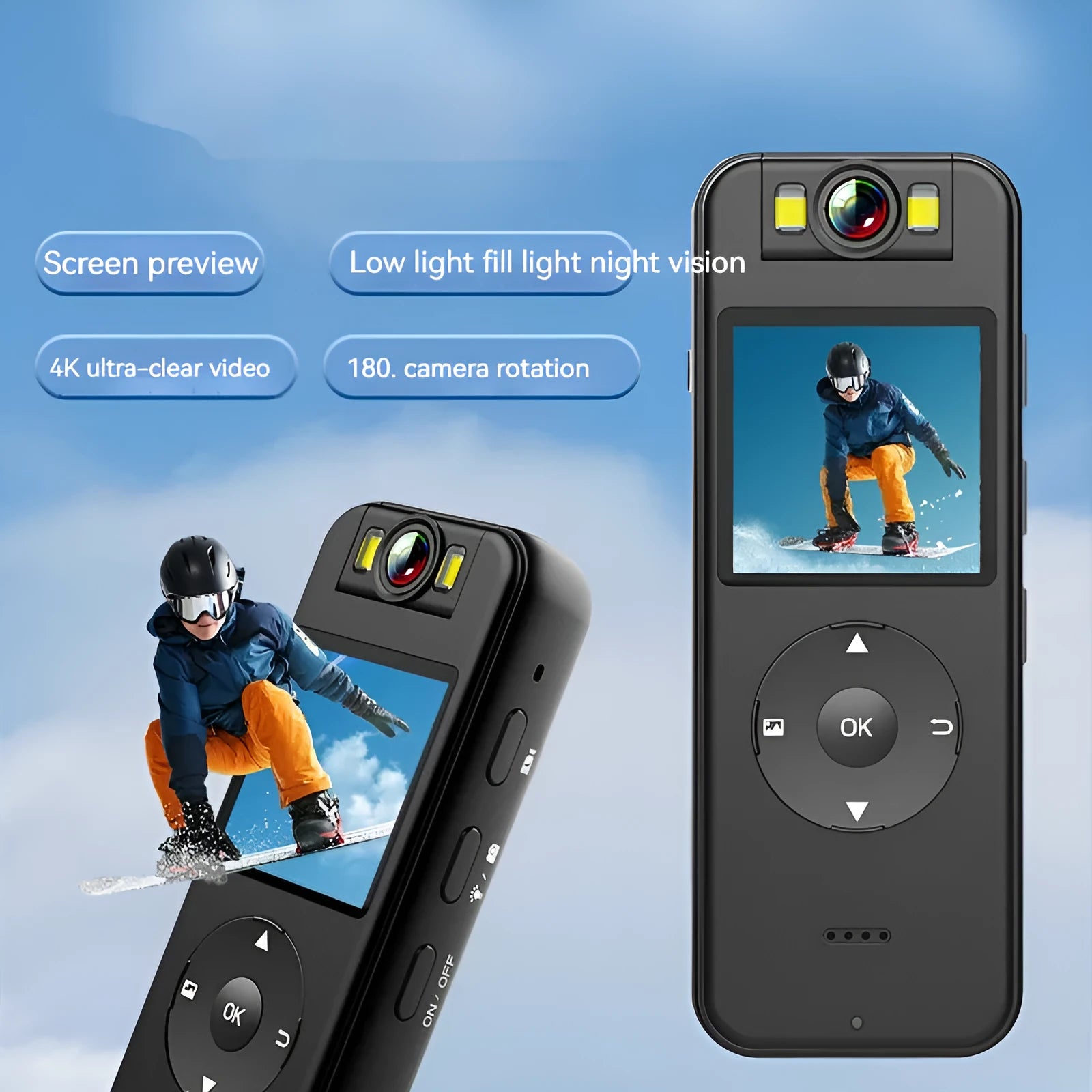 WiFi outdoor sports cycling recording camera black ABS body with handlebar mount and data cable