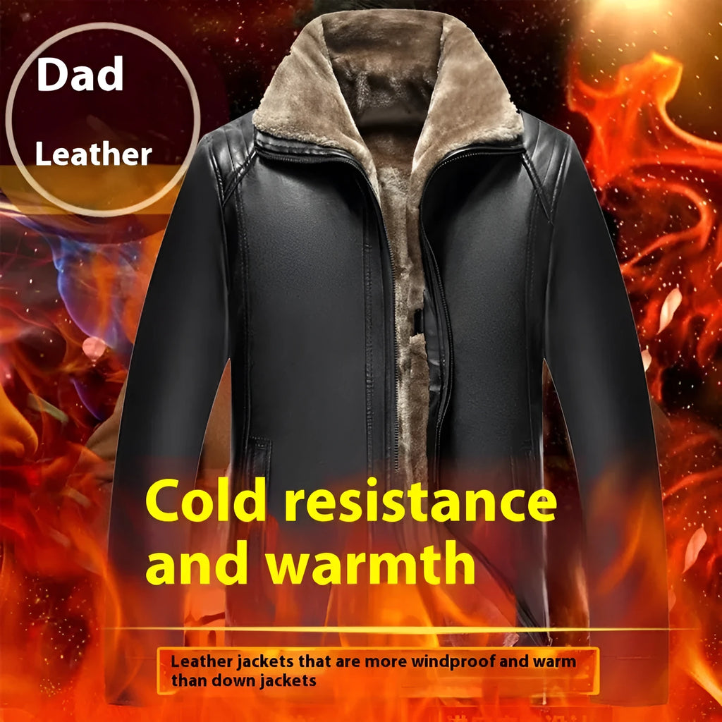 Men's fur one-piece artificial leather coat with velvet finish, black colour, straight hem design