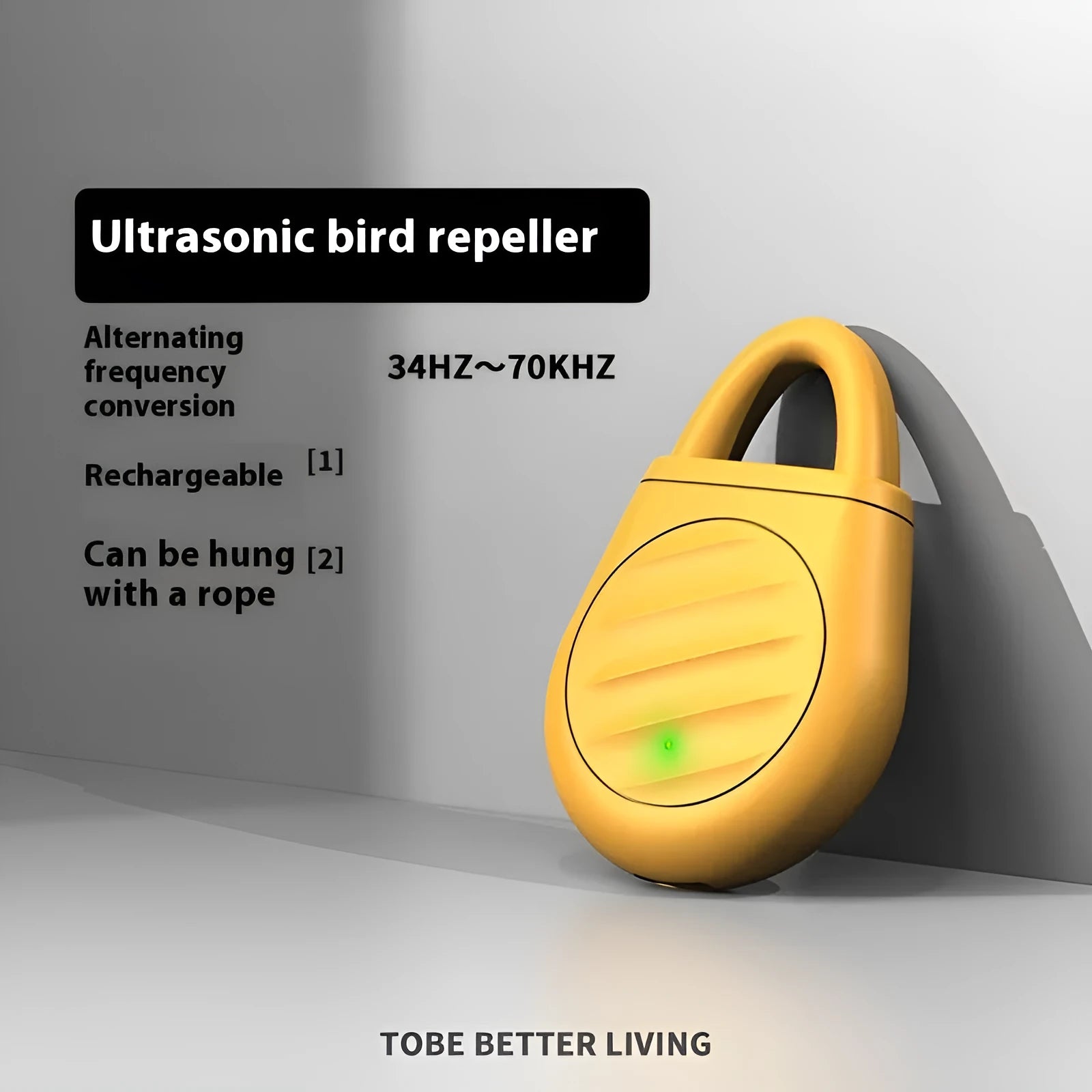 Black ultrasonic bird repeller for home balcony, pigeon deterrent with sound and light, external power supply