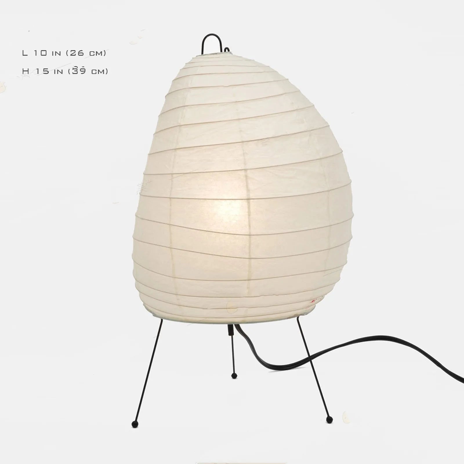 Japanese style rice paper table lamp with handmade shade on aluminium base showing three-tone dimming button