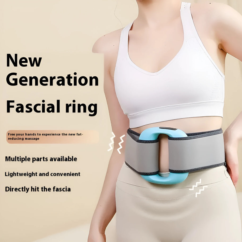 Mini fitness massage gun with LED screen in blue, showing three speed gears