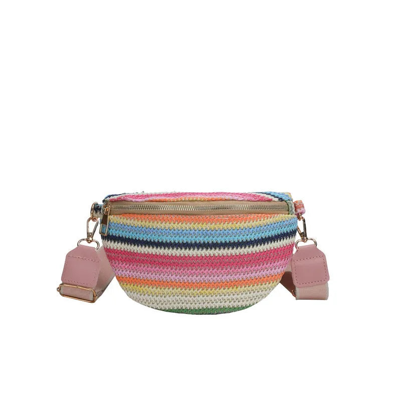 Straw woven women's shoulder bag with single strap and shell shape design