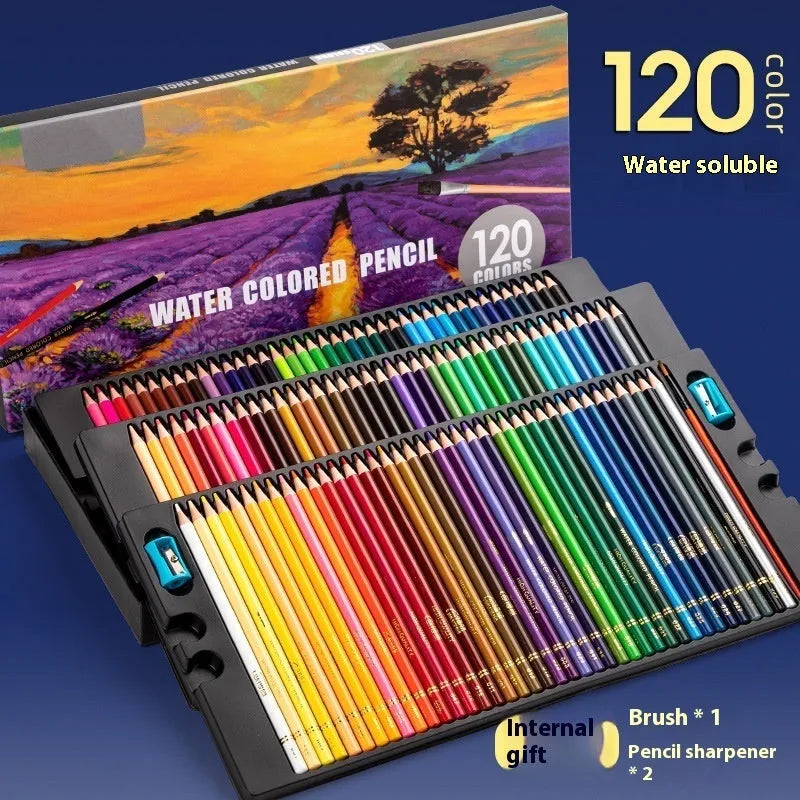 Water-soluble oily sketch colour pencil set with wood shell, multiple colour options from 48 to 200
