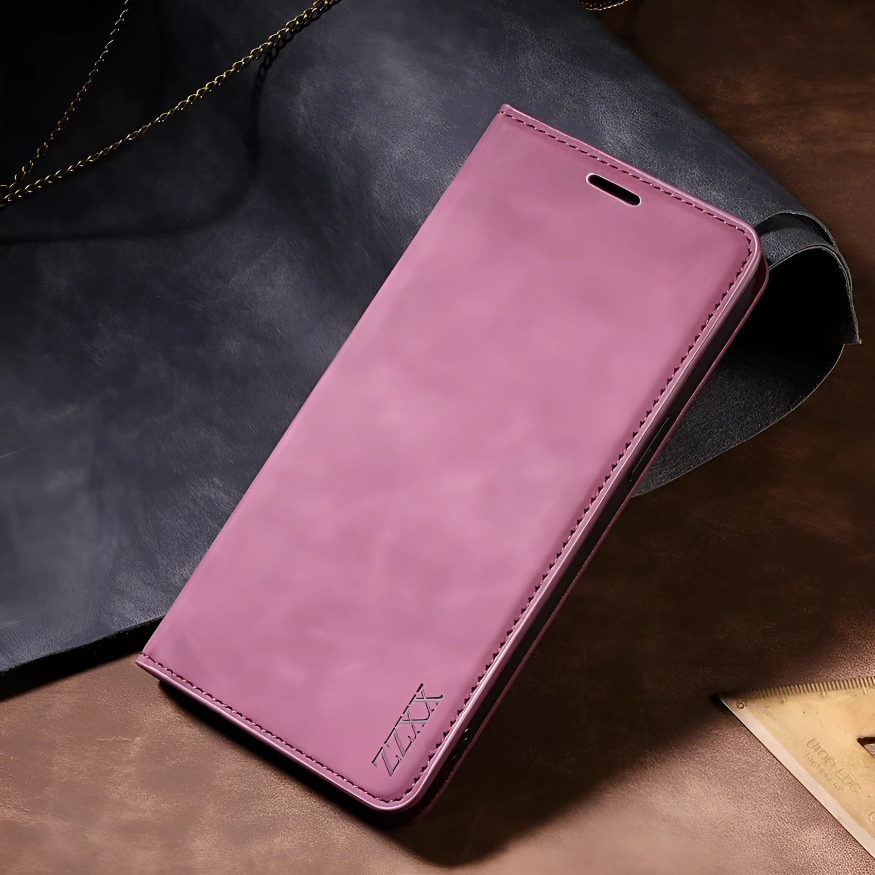 Leather-style TPU protective case for iPhone with card slots and kickstand bracket in black