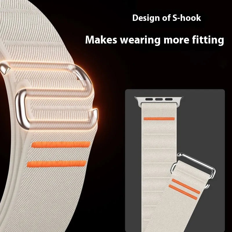 Elastic nylon Apple Watch replacement band with stainless steel buckle in Army Green colour