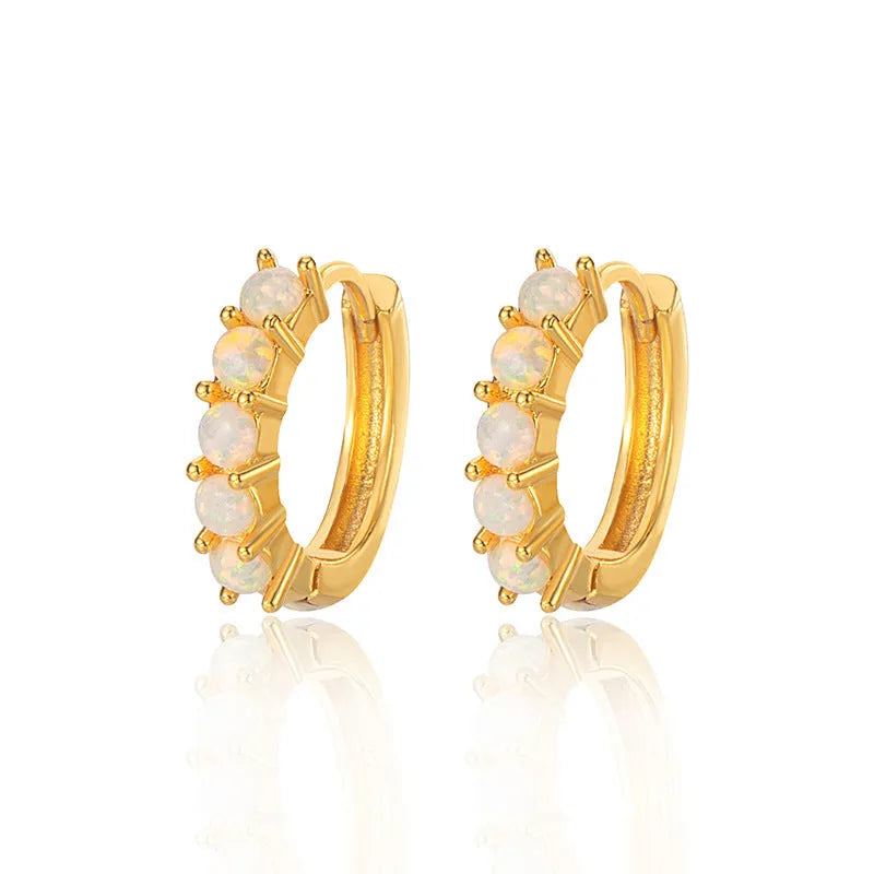 Round inlaid opal ear clip copper gold colour 13mm inner diameter geometric fashion OL style