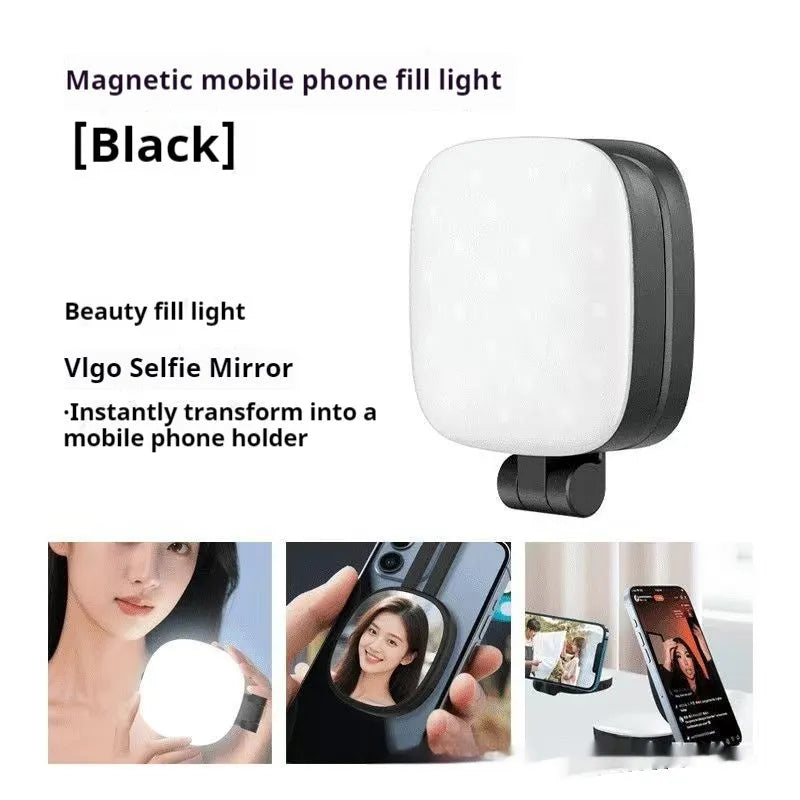 Black and white mobile phone magnetic selfie fill light with adjustable colour temperature