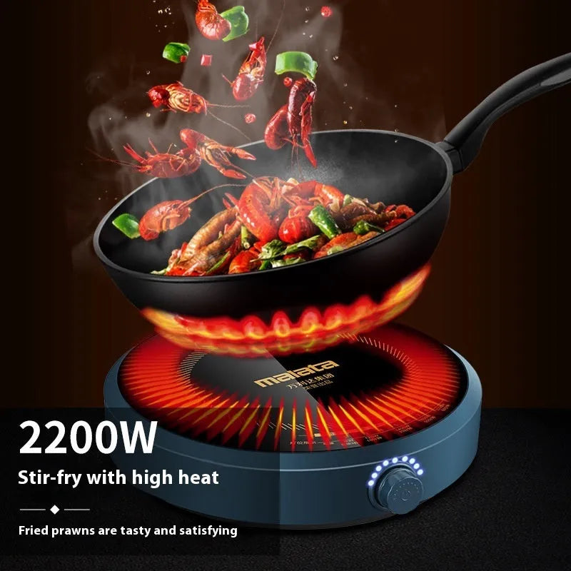 Induction cooker with circular cooking surface and knob control