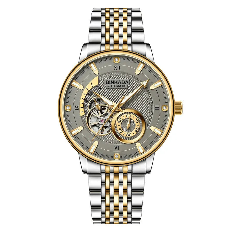 Men's full-automatic mechanical watch with gold and white dial, 9mm thick, business style