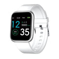 Smart watch with colour touch screen displaying health metrics, shown with a black Huami watchband.