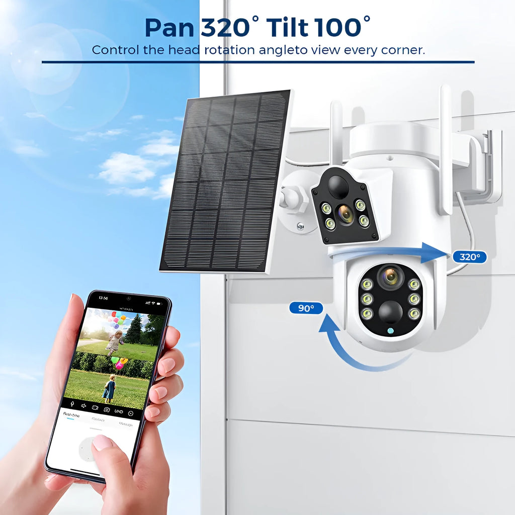 Outdoor solar wireless security camera with solar panel in black or white casing