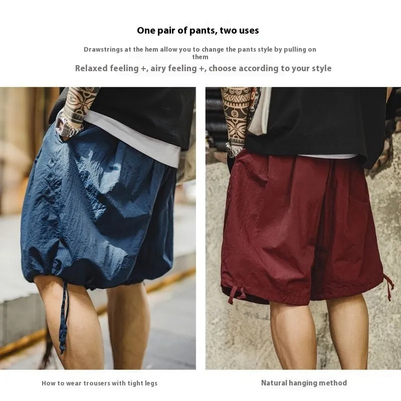 Men's embroidered beach shorts in Prussian Blue with loose fit design