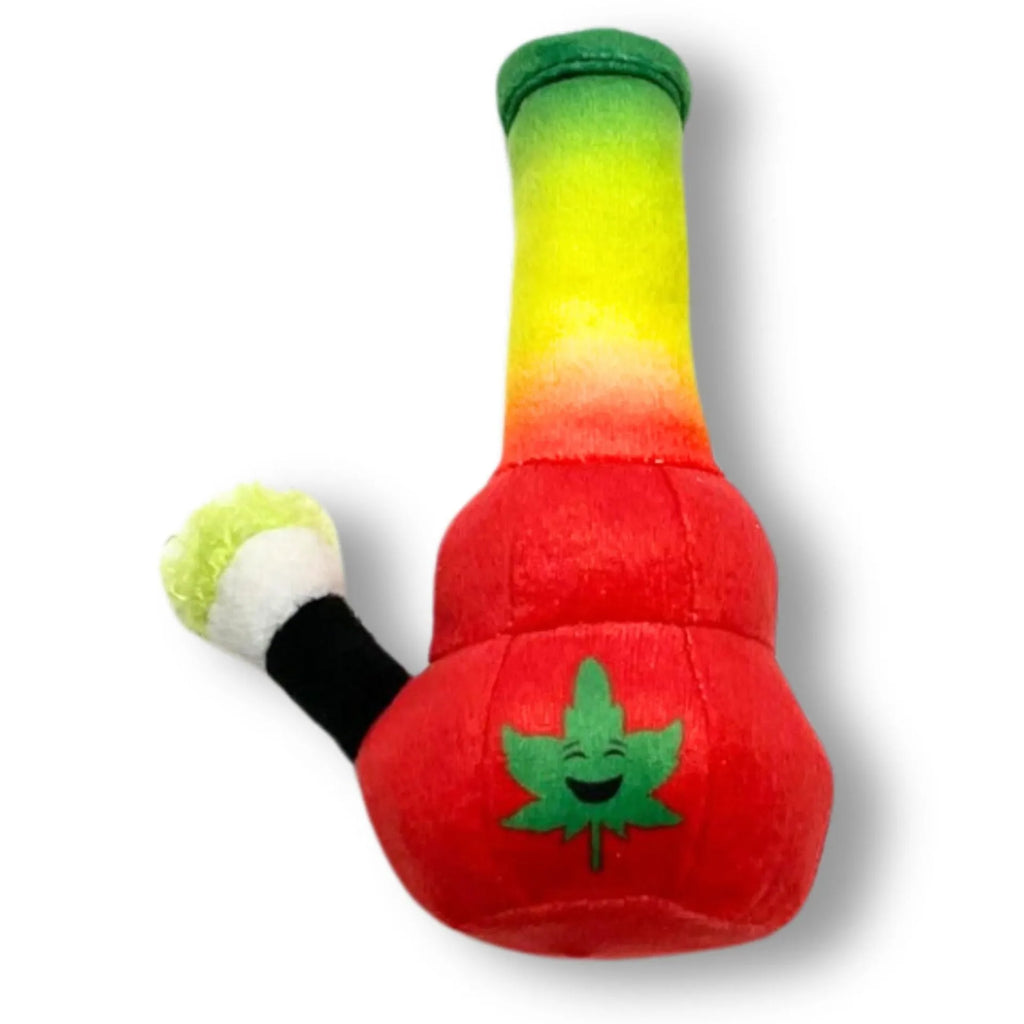 Kettle-shaped plush dog toy with squeaker, measuring 24cm with printed pattern design