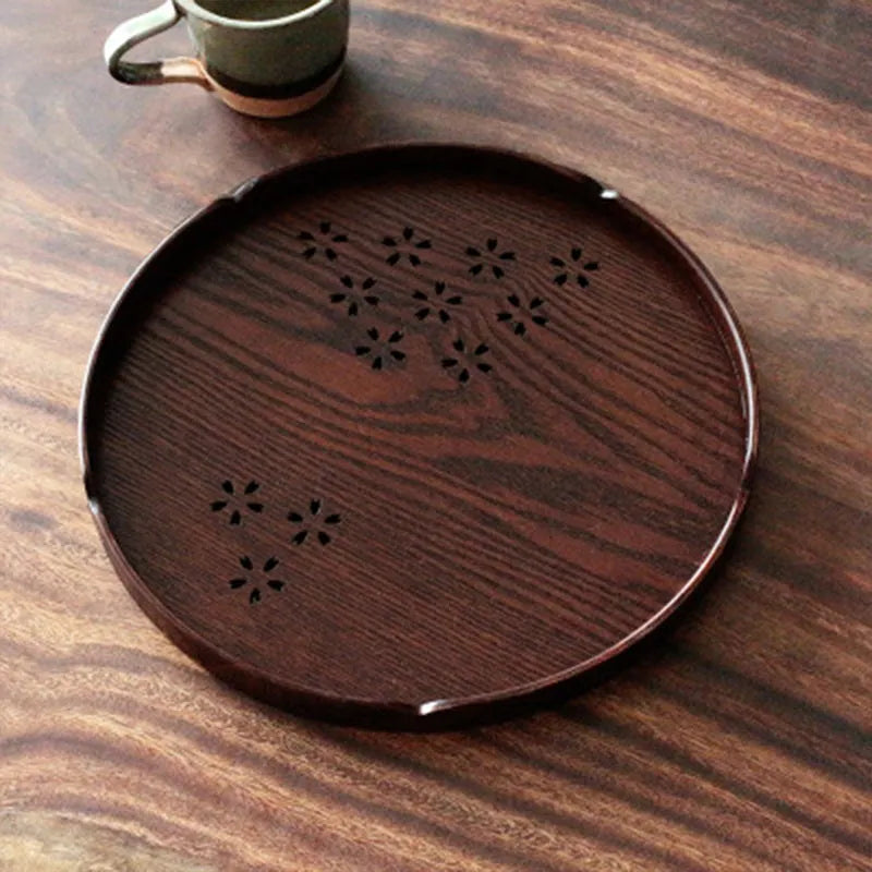 Wooden dessert plate with twelve compartments and Sakura blossom pattern, 30cm diameter