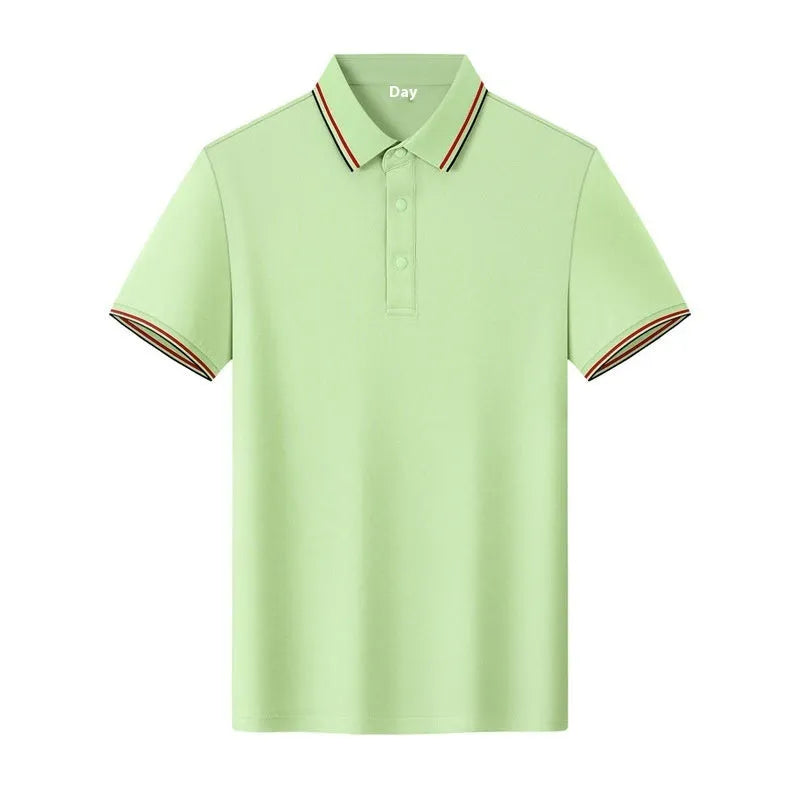 Men's solid colour lapel t-shirt with short sleeves in cotton fabric