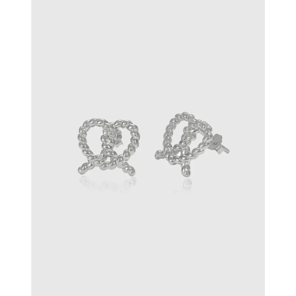 S925 sterling silver stud earrings with love twist cross-knotted geometric design in gold finish