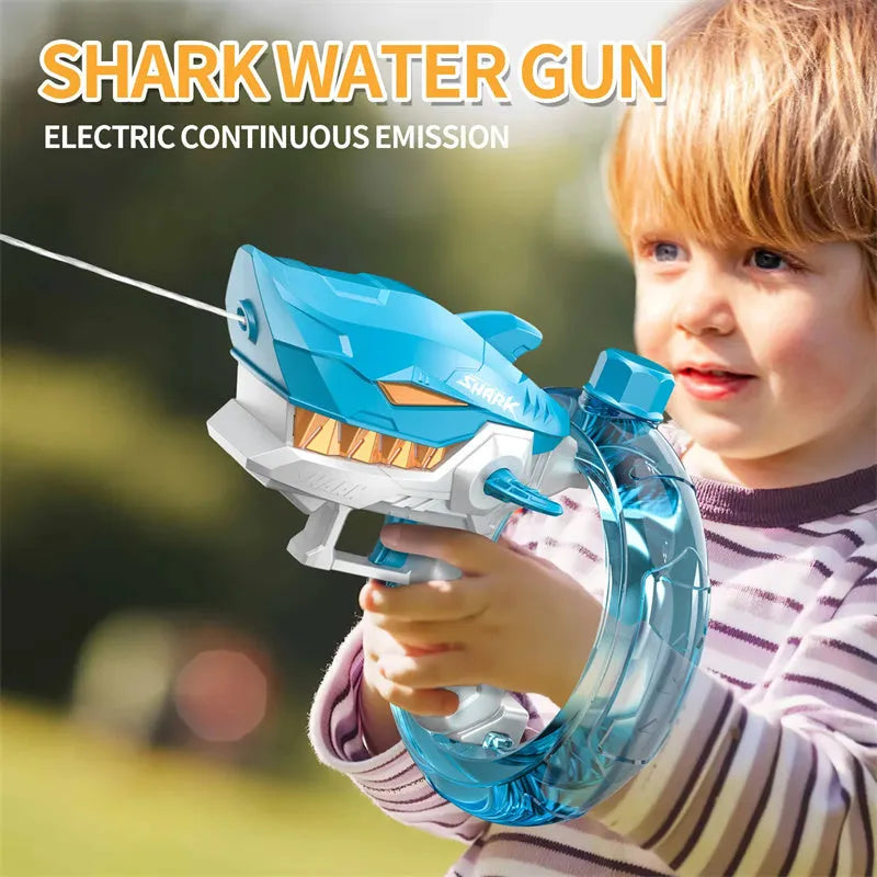Shark electric water gun toy with automatic continuous fire mode for outdoor summer water play