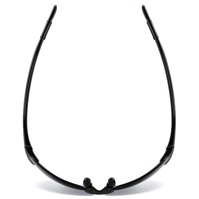 Rimless TR90 men's sunglasses with TAC UV400 lenses, shown in Black, Blue, Green, Grey, and Tea colour options.