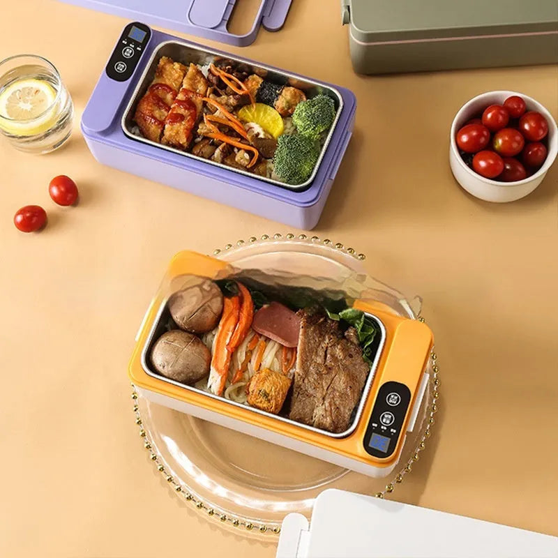 Rechargeable electric lunch box with 304 stainless steel liner, 40W USB heating, 245 x 90 x 124mm, in Ivory White, Violet or Grass Green