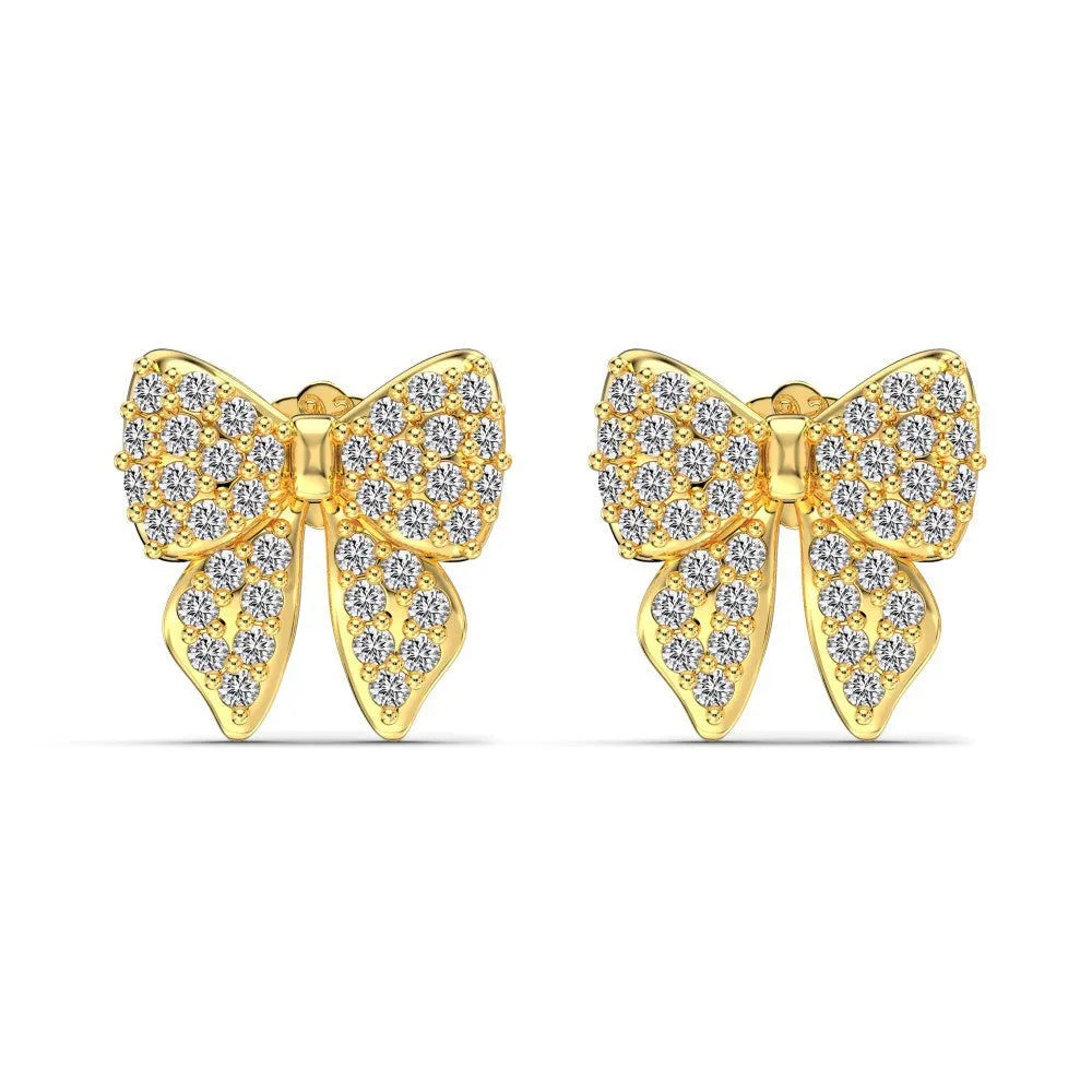 925 sterling silver bow stud earrings with zircon inlay on gold electroplated finish