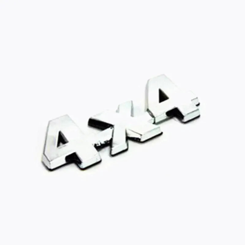 Metal 3D 4x4 rear car badge sticker in silver plated finish on a vehicle boot