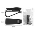 Black plastic car sunshade clip holder for glasses frames and cards measuring 6.5 by 2.3 centimetres