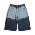 Blue tie-dye gradient cropped jeans with washed-out finish and mid-waist loose fit