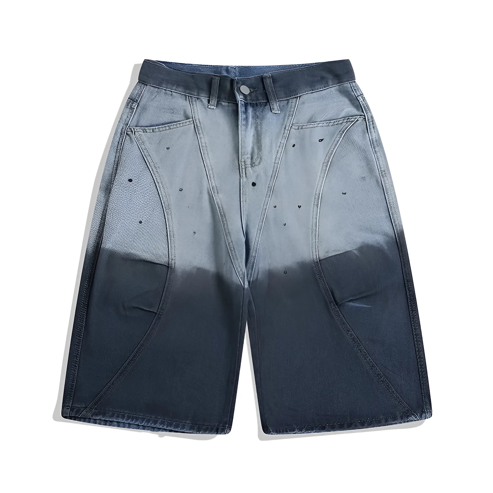 Blue tie-dye gradient cropped jeans with washed-out finish and mid-waist loose fit