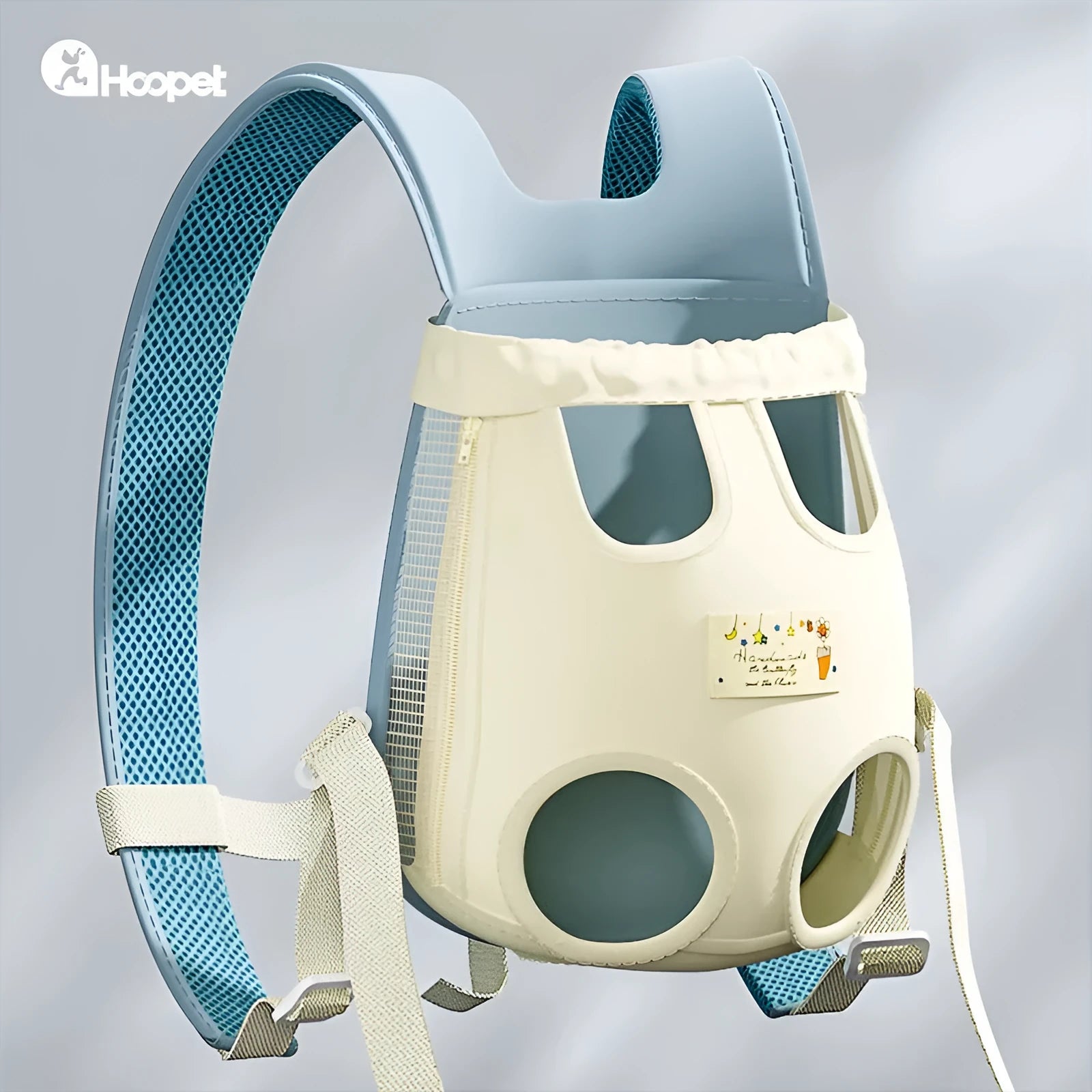 Breathable dog carrier backpack in blue with adjustable straps, suited for small pets up to 15 pounds