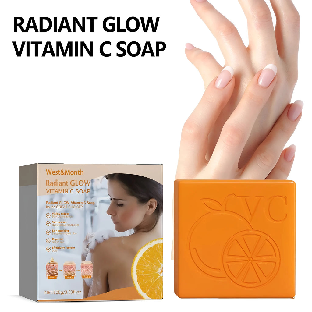 A single 100g bar of whitening vitamin body care soap with ingredients including kojic acid and vitamin C.