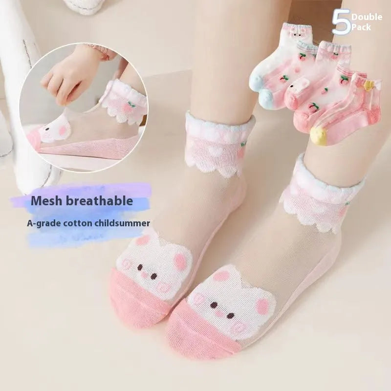 Children's cotton mid tube socks, thin sweat-absorbing, cartoon alphabet pattern, 5 pairs, colour DW125
