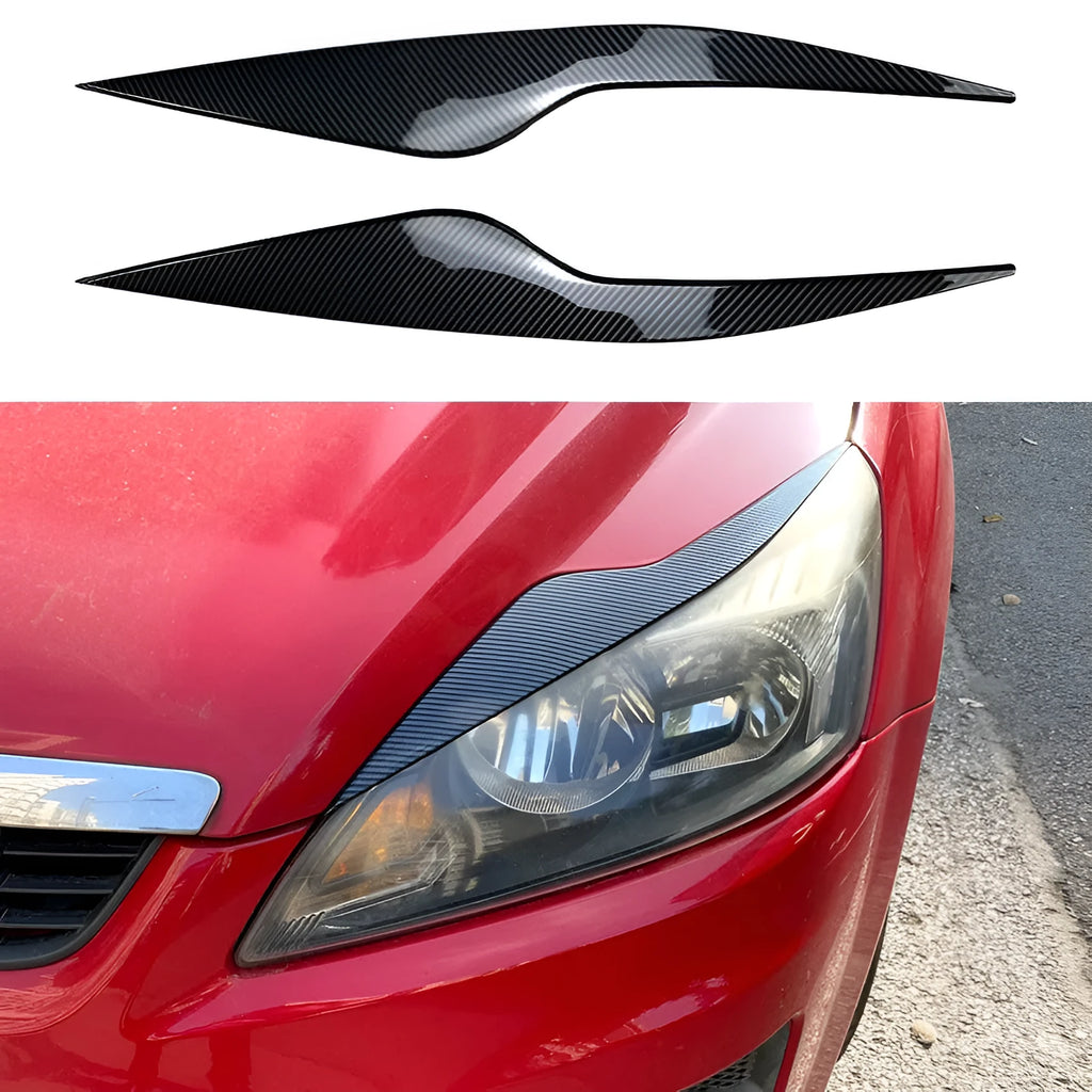 Ford Focus headlight eyebrow sticker set in carbon fibre pattern and piano black finish