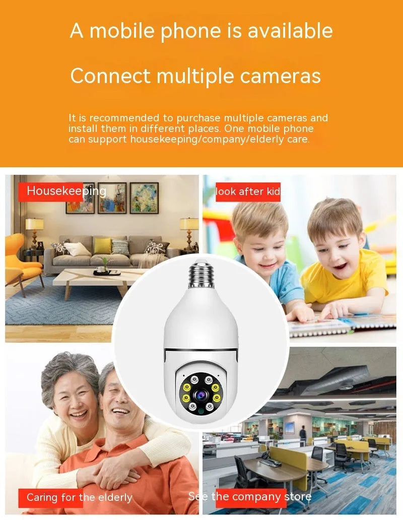 Wireless WiFi bulb security camera with plastic and metal construction measuring 5cm by 12cm