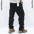 Men's multi-pocket cotton workwear trousers in solid colour, straight-leg design, mid-waist, zipper fly