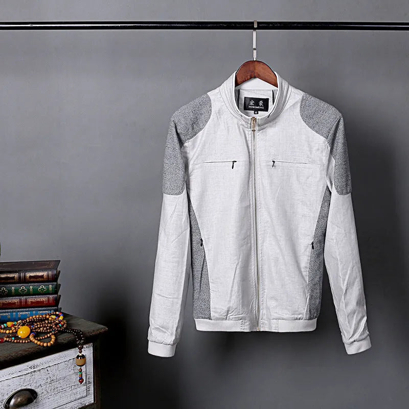 Men's lightweight cotton linen jacket in heather grey, shown in a regular fit.
