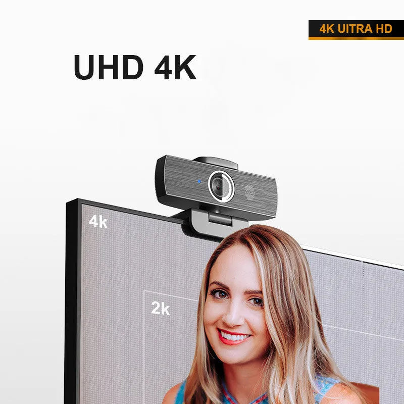 Black USB computer webcam with magnetic privacy cover for 4K video calling