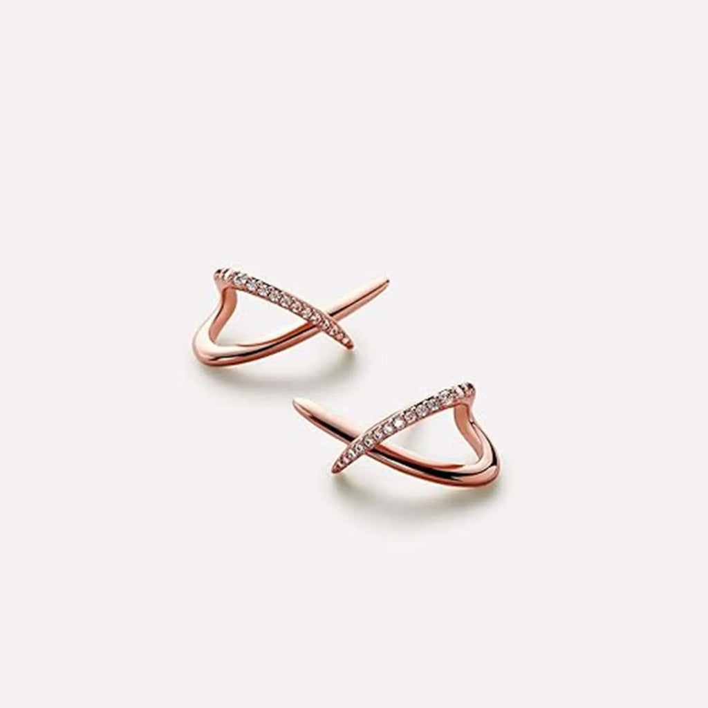Electroplated 14K gold geometric clip earrings in gold finish on white background
