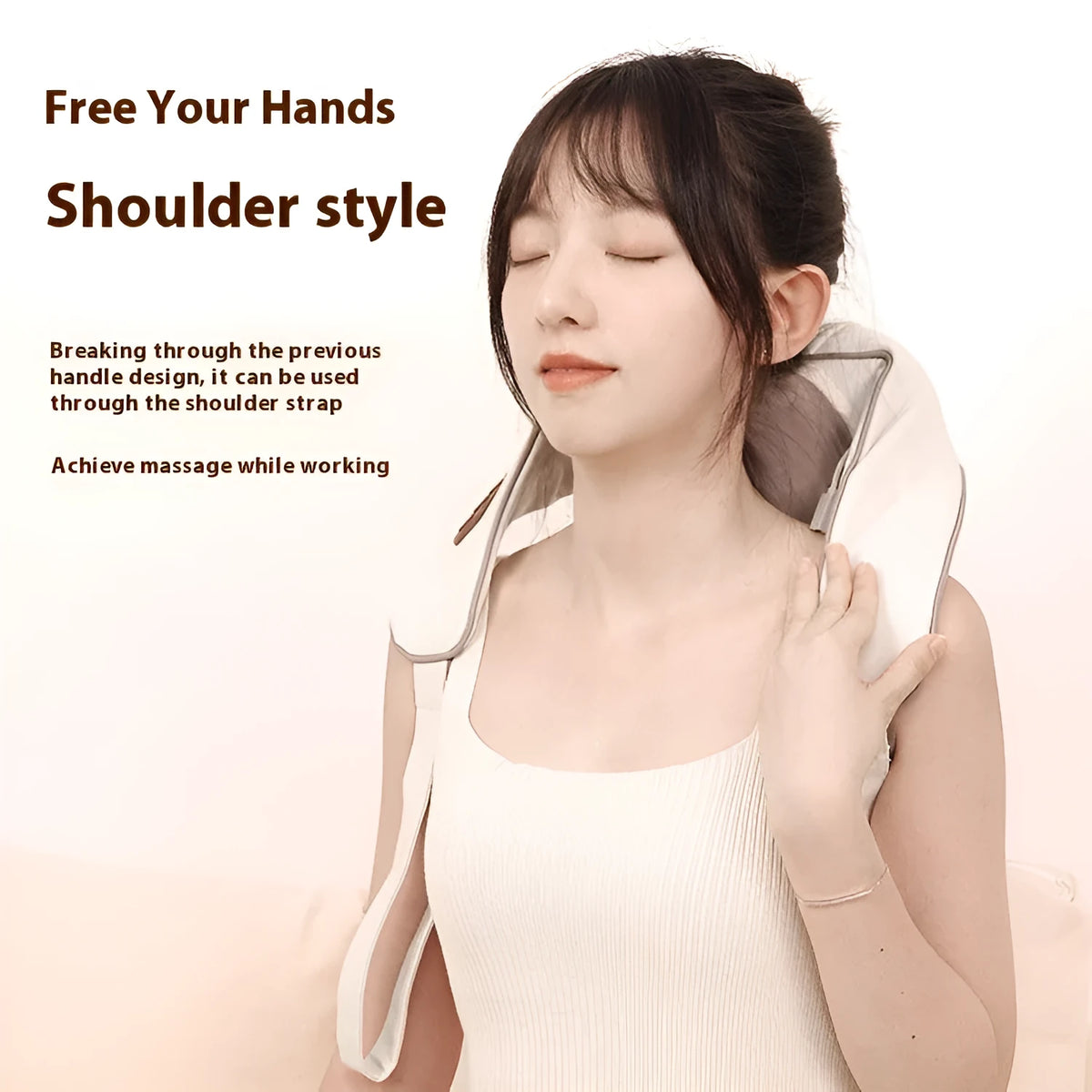 Blue shoulder-back neck multifunctional massage instrument with USB charging port and temperature control panel, 130cm length