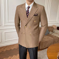 Double breasted suit jacket for men in slim fit, long sleeves, hip collar, available in Khaki, Royal Blue and Black