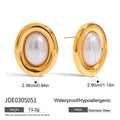 Close-up of women's stainless steel vintage pearl stud earrings with a 10mm white pearl.