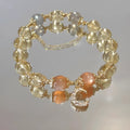 Women's crystal bracelet with moonstone, citrine stones and electroplated 14K gold gilding in diamond Chinese style