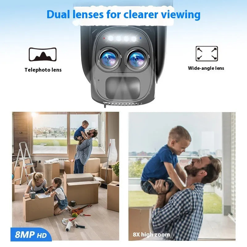 Solar panel security camera with zoom lens for outdoor home surveillance