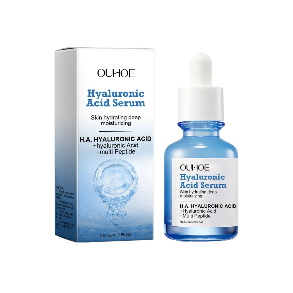 30ml facial moisturising essence in a clear bottle, 3.8 x 3.8 x 8.6 cm, with ingredients list showing glycerol and hyaluronic acid.
