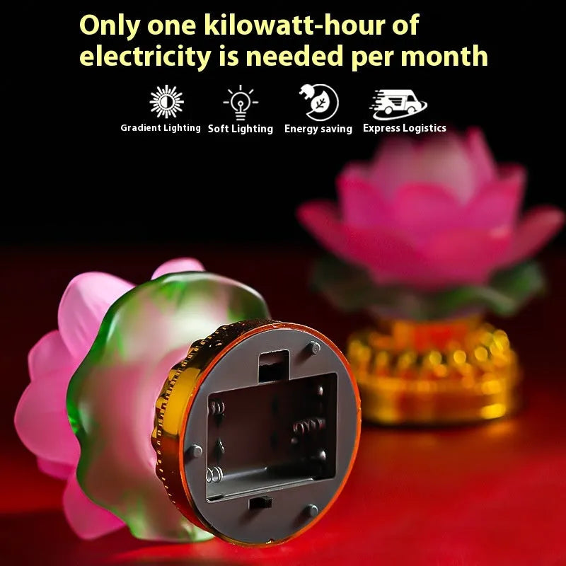 Yellow Chinese style lotus lamp with Buddha design and ABS plastic construction
