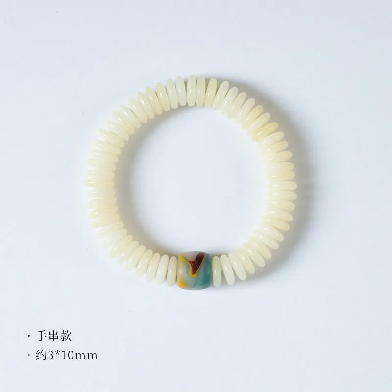 White Bodhi seed bracelet and handheld meditation piece with 3mm beads