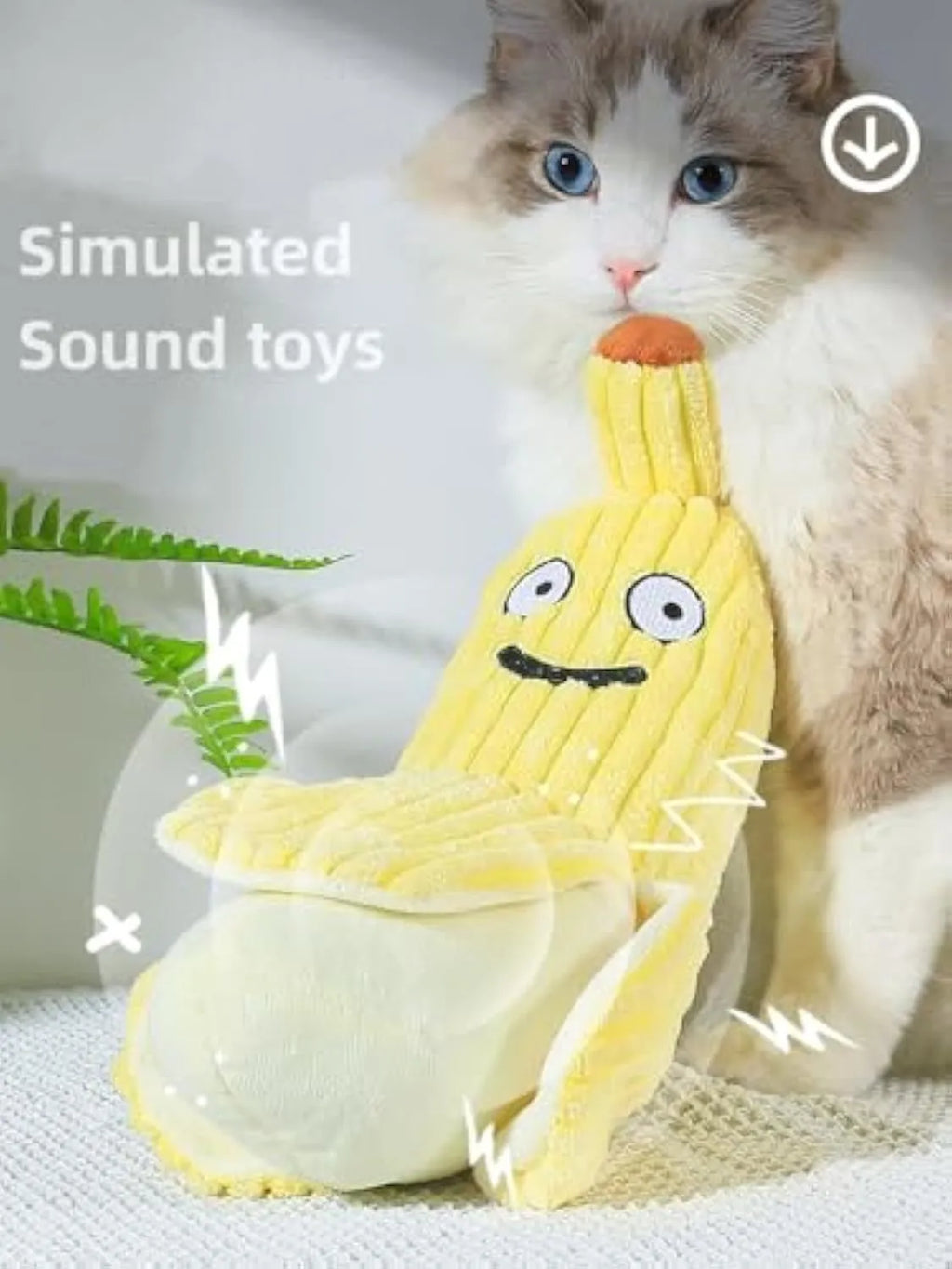 Yellow banana-shaped cat toy with plush fabric and crinkle sound feature