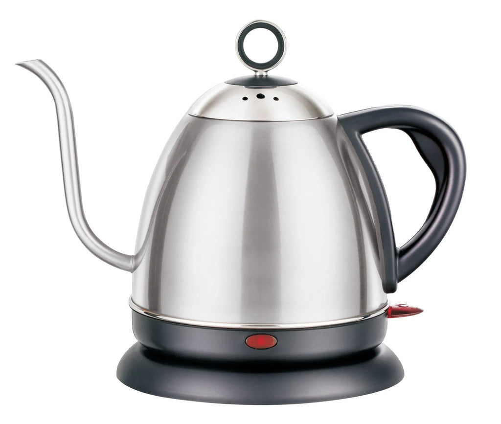 White stainless steel electric kettle with touch controls and 1L capacity