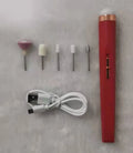 5in1 cordless USB electric nail drill set with LED light, five abrasive heads, and rechargeable battery in pink